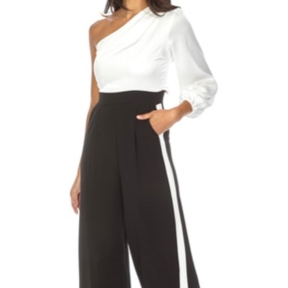 TFNC Denise One-Shoulder White And Black Jumpsuit